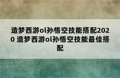 造梦西游ol孙悟空技能搭配2020 造梦西游ol孙悟空技能最佳搭配